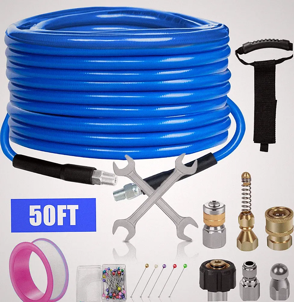 50FT 5800PSI Sewer Jetter Nozzles Kit for Pressure Washer Drain Cleaning Pipe