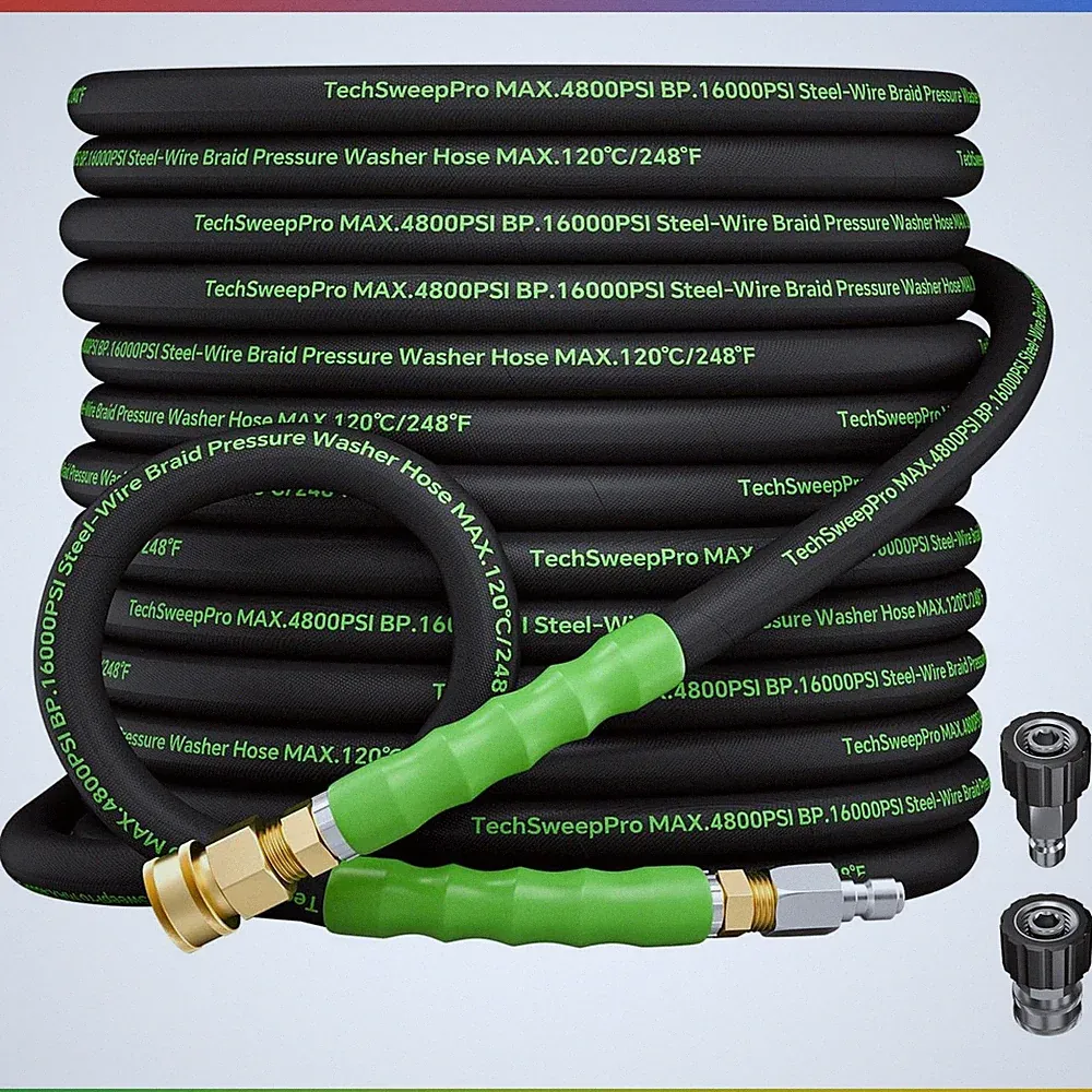 50FT Green Pressure Washer Hose 3/8 Inch 4800 PSI Kink Resistant