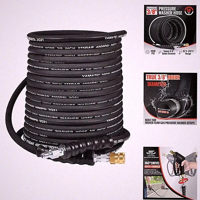 50FT Heavy-Duty 3/8” Pressure Washer Hose with Brass Swivel - 4000 PSI Capacity
