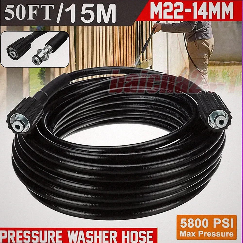50FT High Pressure Washer Hose 5800 PSI M22-14MM Power Washer Extension Hose US