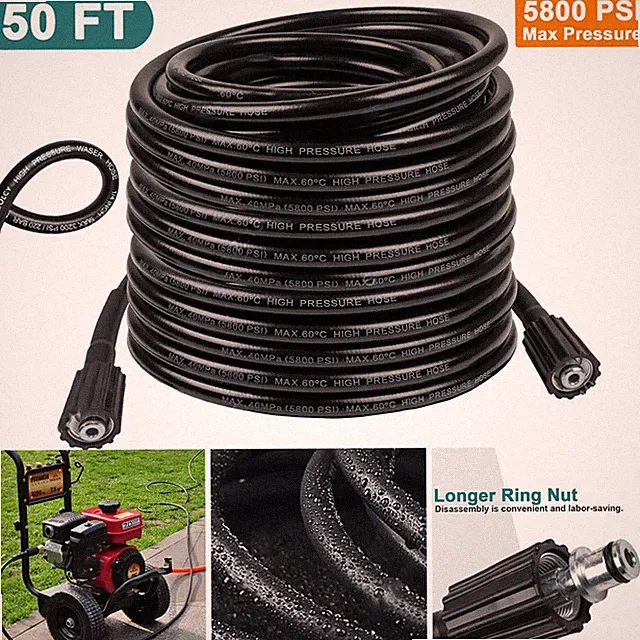 50FT High Pressure Washer Hose 5800PSI M22-14mm Power Washer Extension Hose US