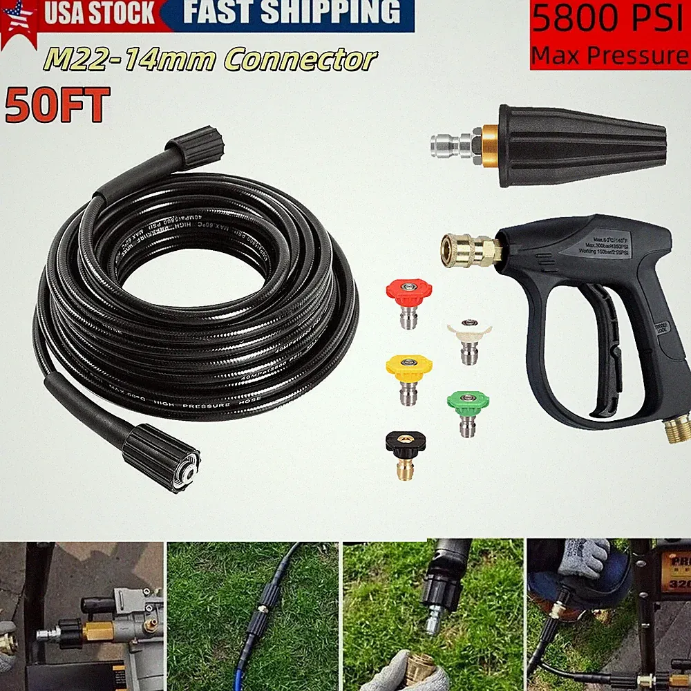 50ft High Pressure Washer Hose+High pressure cleaning water gun+rotating nozzle