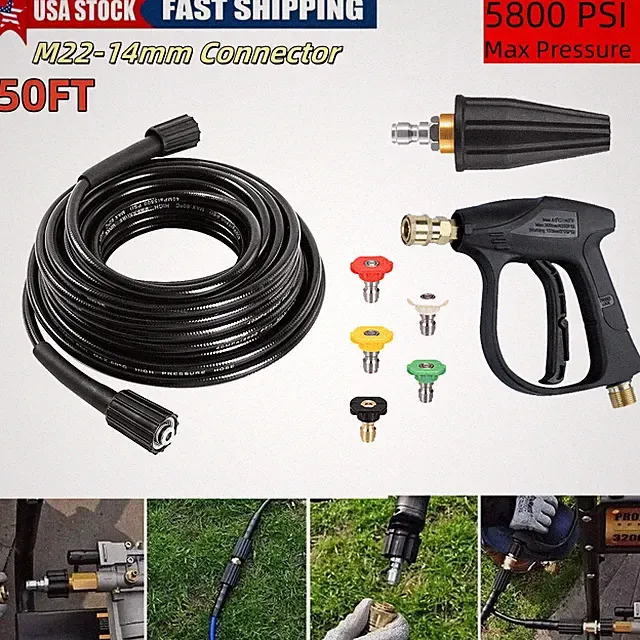 50FT High Pressure Washer Hose+High pressure cleaning water gun+rotating nozzle