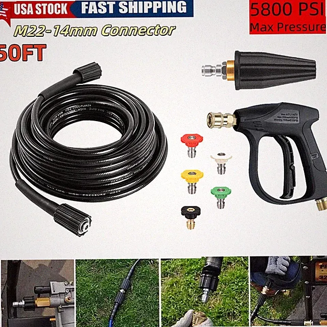 50FT High Pressure Washer Hose+High pressure water gun+rotating nozzle
