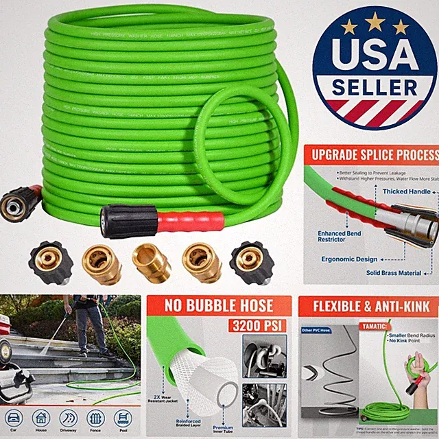 50FT Kink Resistant Pressure Washer Hose - Durable & Flexible with Quick Connect