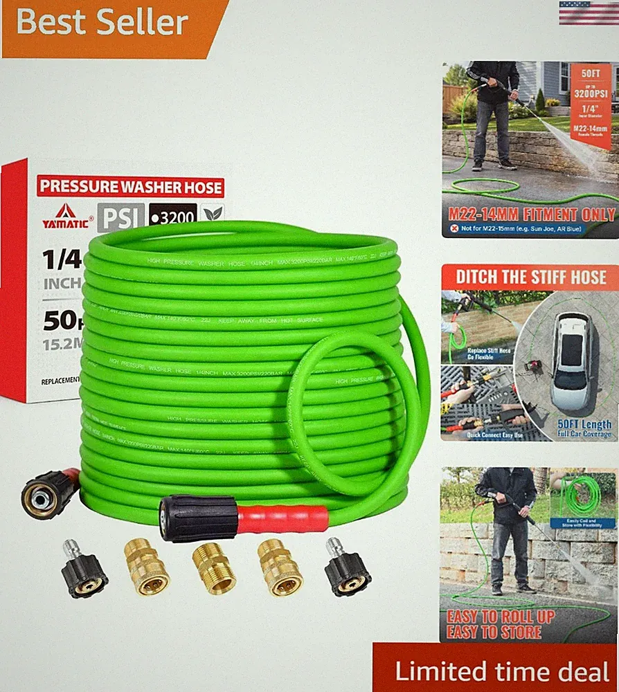 50FT Kink Resistant Pressure Washer Hose with Quick Connect for Professional Use