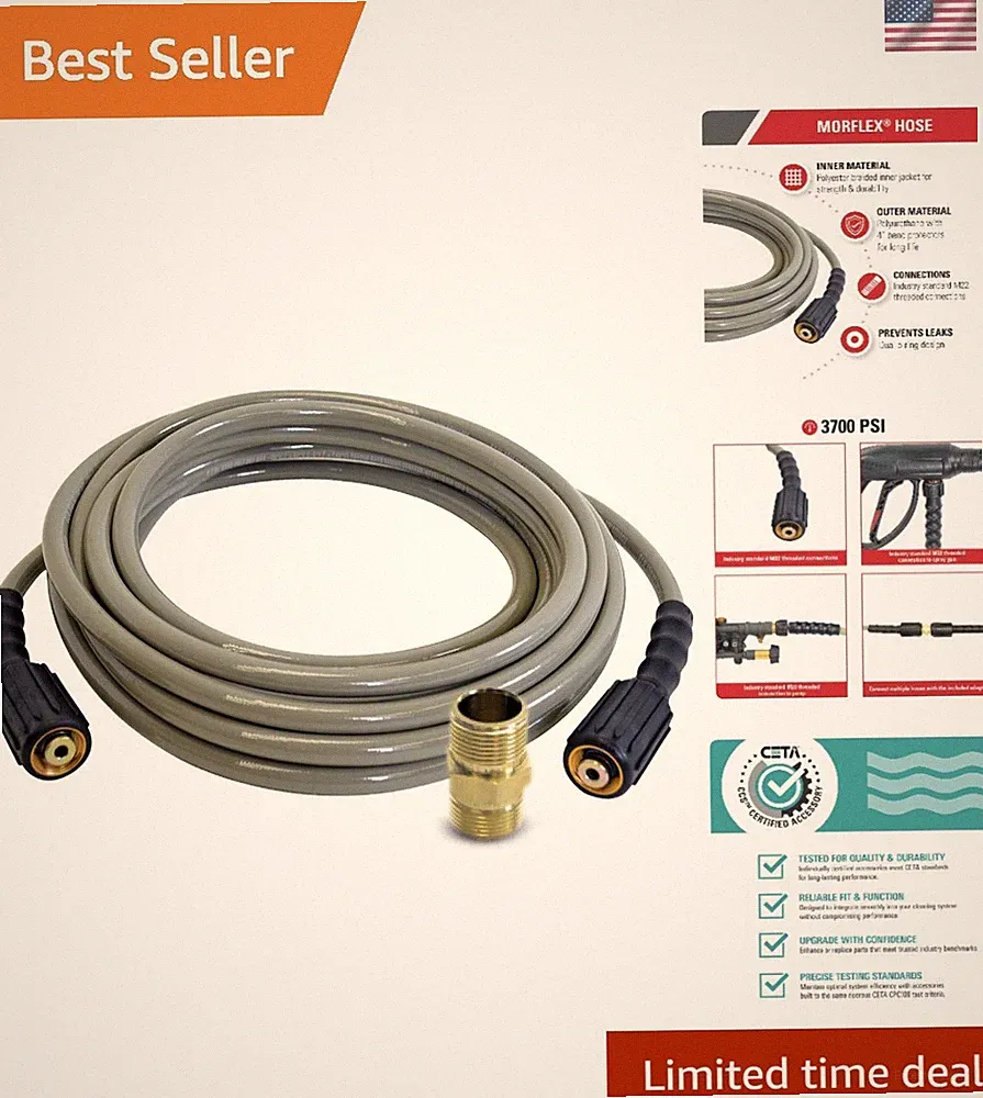 50ft MorFlex Cold Water Pressure Washer Hose, 3700 PSI, 5/16" Durable Design