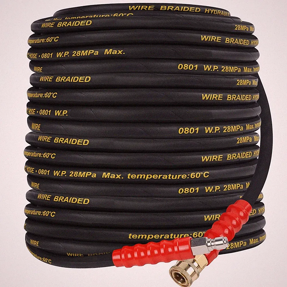 50FT Pressure Washer Hose 3/8in Quick Connect Braided KinkProof 4000 PSI