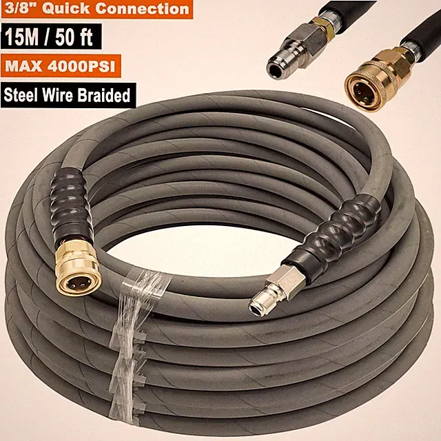50ft Pressure Washer Hose 4000PSI Non-Marking 3/8" Couplers Hot&Cold Water 275F