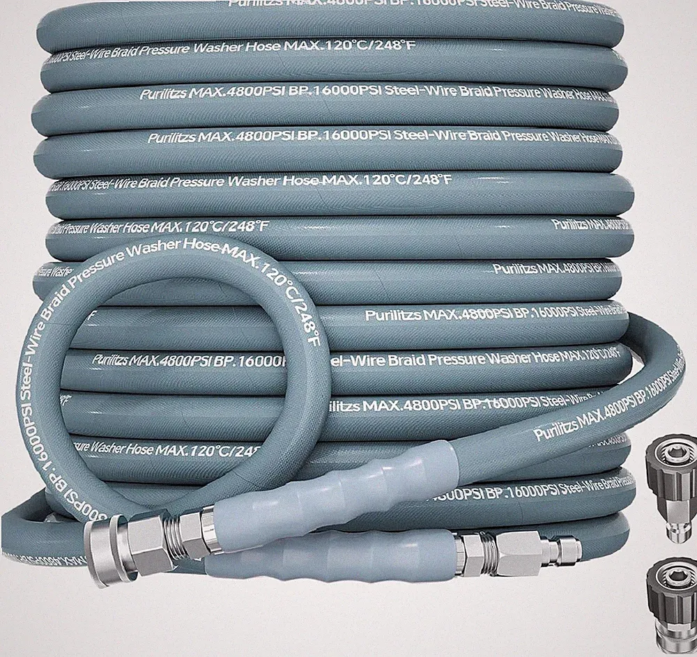 50ft Pressure Washer Hose 4800PSI, 3/8" Power Washing Hose Steel Wire Braided