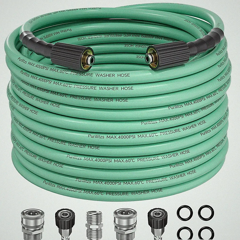 50FT Pressure Washer Hose M2214/15 Fittings 1/4 Inch 4000PSI M22 3/8 Green