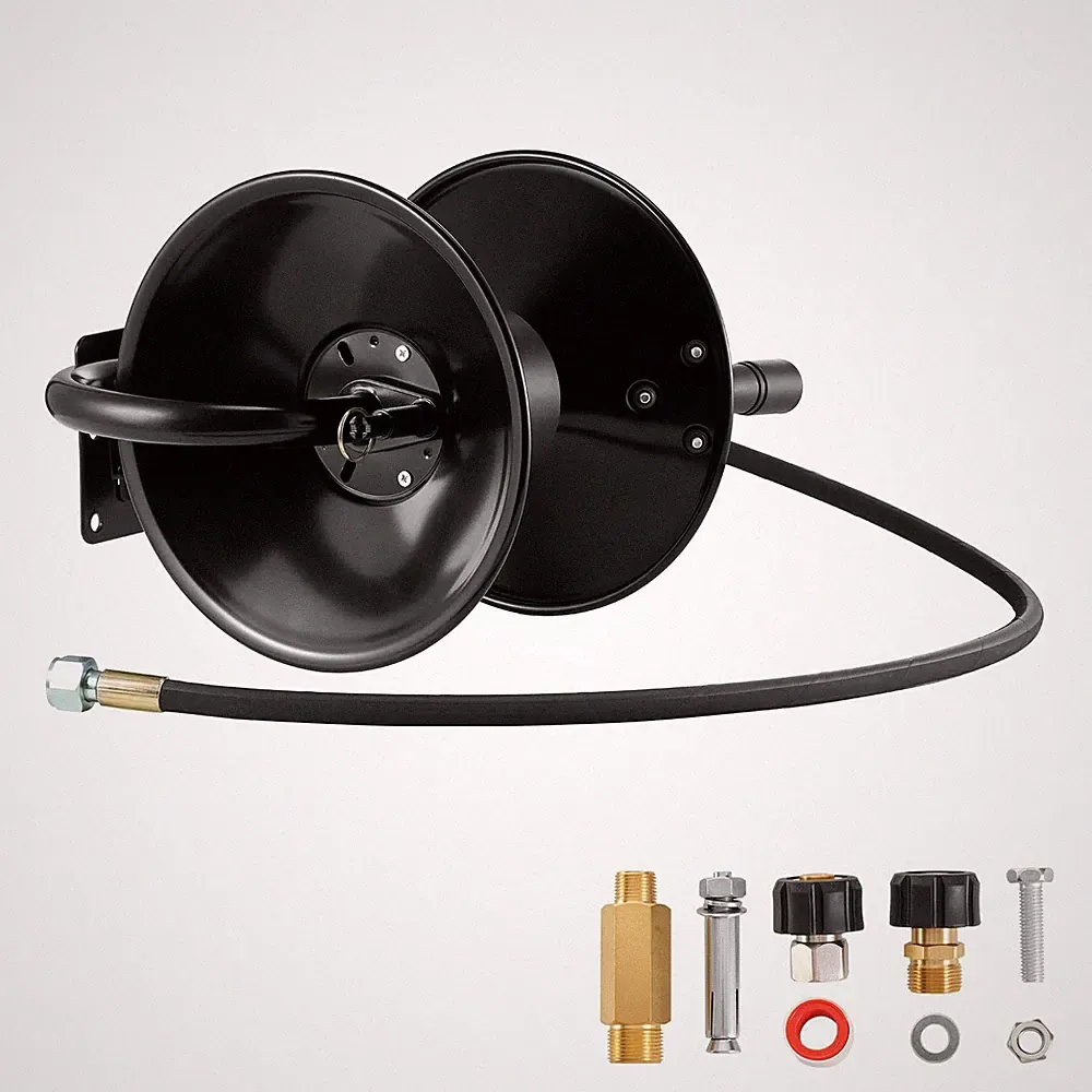 50ft Pressure Washer Hose Reel Wall Mount Steel Bracket Brass