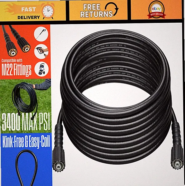 50ft PVC Pressure Washer Hose - 3400 PSI Max - Compatible with Gas & Electric Wa