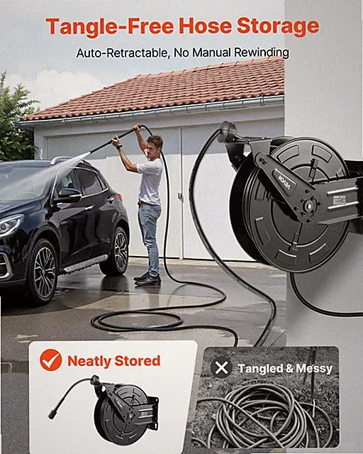 50ft Retractable Pressure Washer Hose Reel 3/8in 4000 PSI Steel