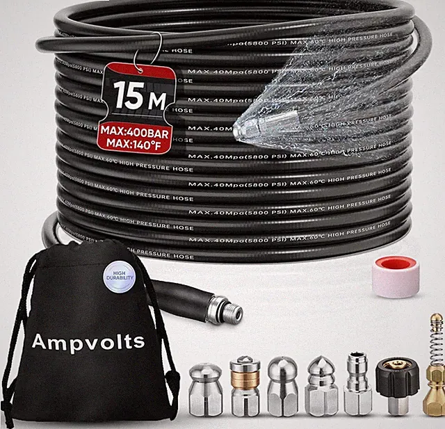 50FT Sewer Jetter Kit for Pressure Washer, 5800 PSI Drain Cleaning Hose