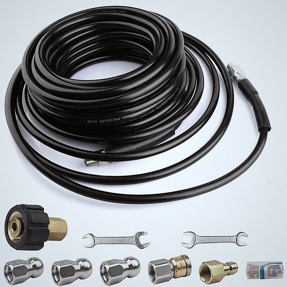 50FT Sewer Jetter Nozzles Kit Drain Cleaning Hose for Pressure Washer 5800PSI