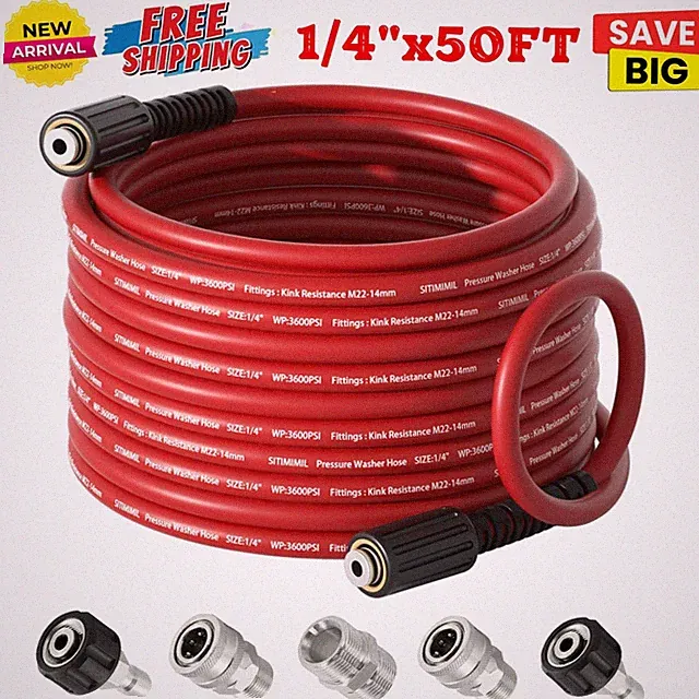 50Ftx1/4" Pressure Washer Hose 3600PSI, Kink-Free for Ryobi,Troy Bilt,Greenworks