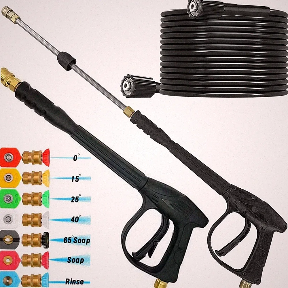 5800PSI High Pressure Power Washer Spray Gun Wand Lance Nozzle Tips Hose Kit M22