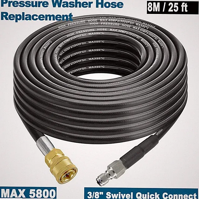 5800PSI Pressure Washer Hose 25FT 3/8" Swivel Quick Connect 1/4" Extension Tube