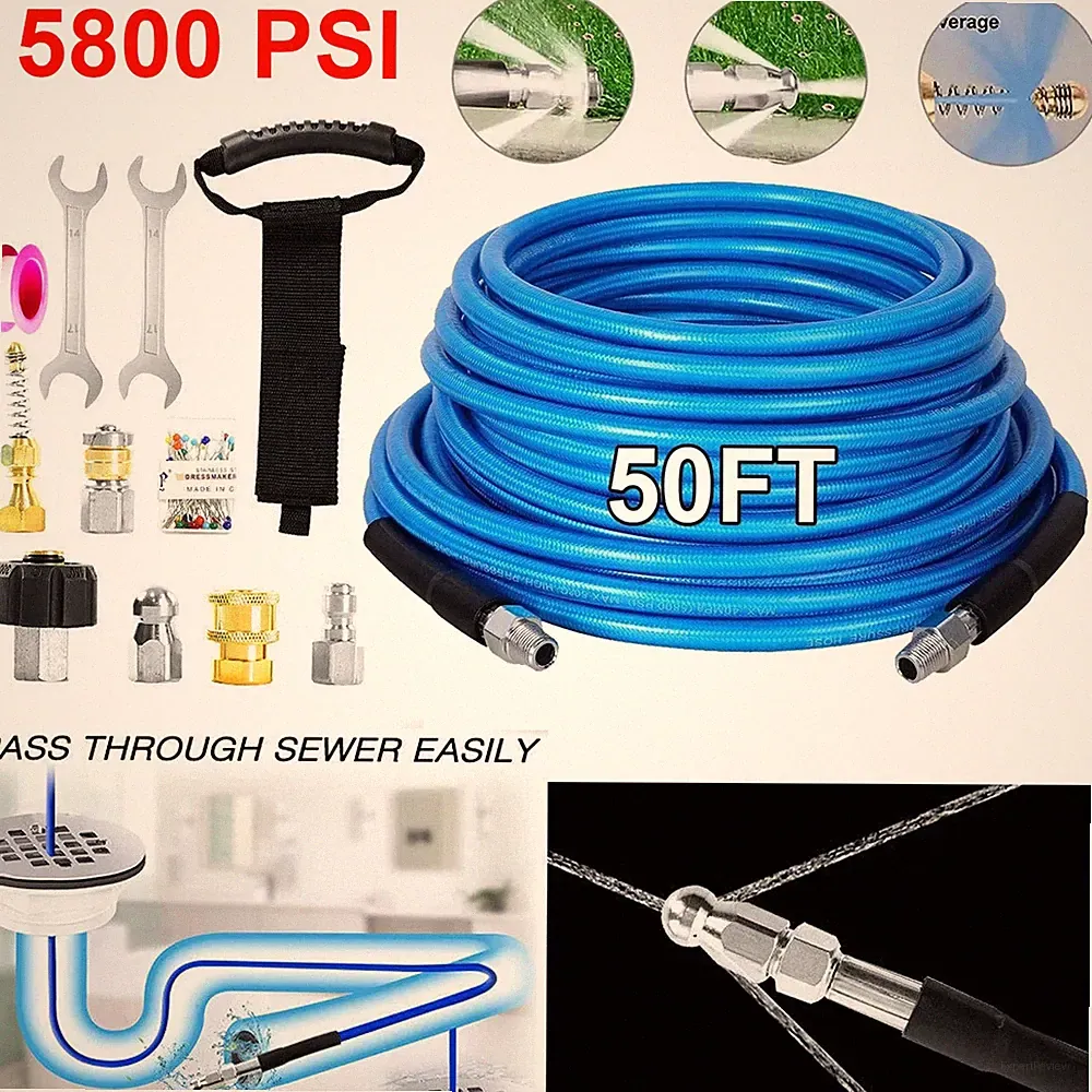 5800PSI Sewer Jetter Kit for Pressure Washer 50FT 1/4" M-NPT Drain Cleaner Hose