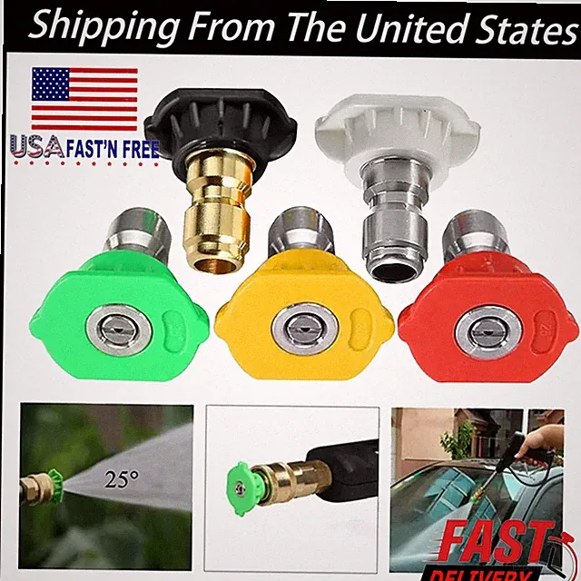5pcs 1/4" Pressure Washer Spray Tips Nozzles High Power Quick Connect Kit Set US