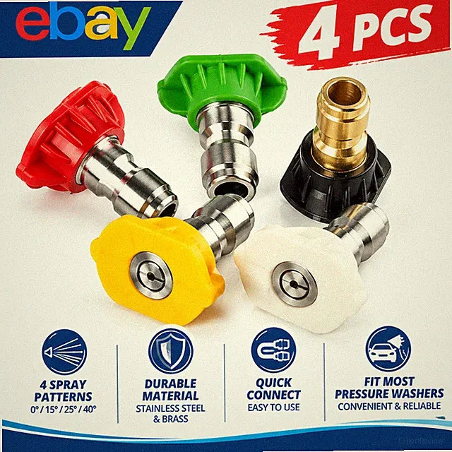 5Pcs 1/4 Quick Connect Pressure Washer Spray Nozzle Tip Set 0 15 25 40 65 Degree