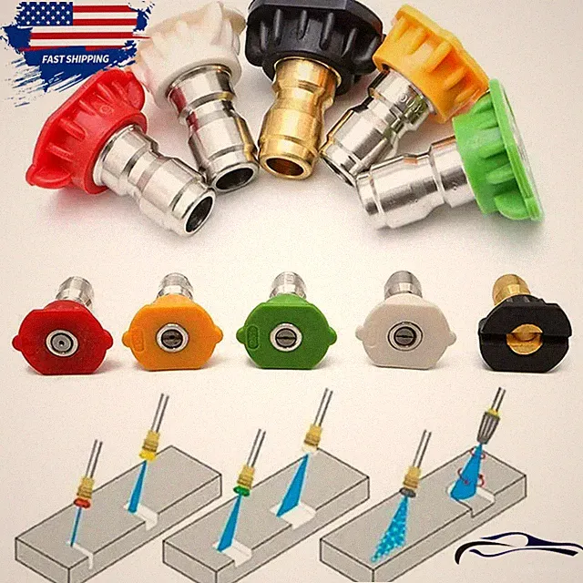 5PCS Quick Connect 1/4" Set Pressure Washer Spray Tips Nozzles High Power Kit