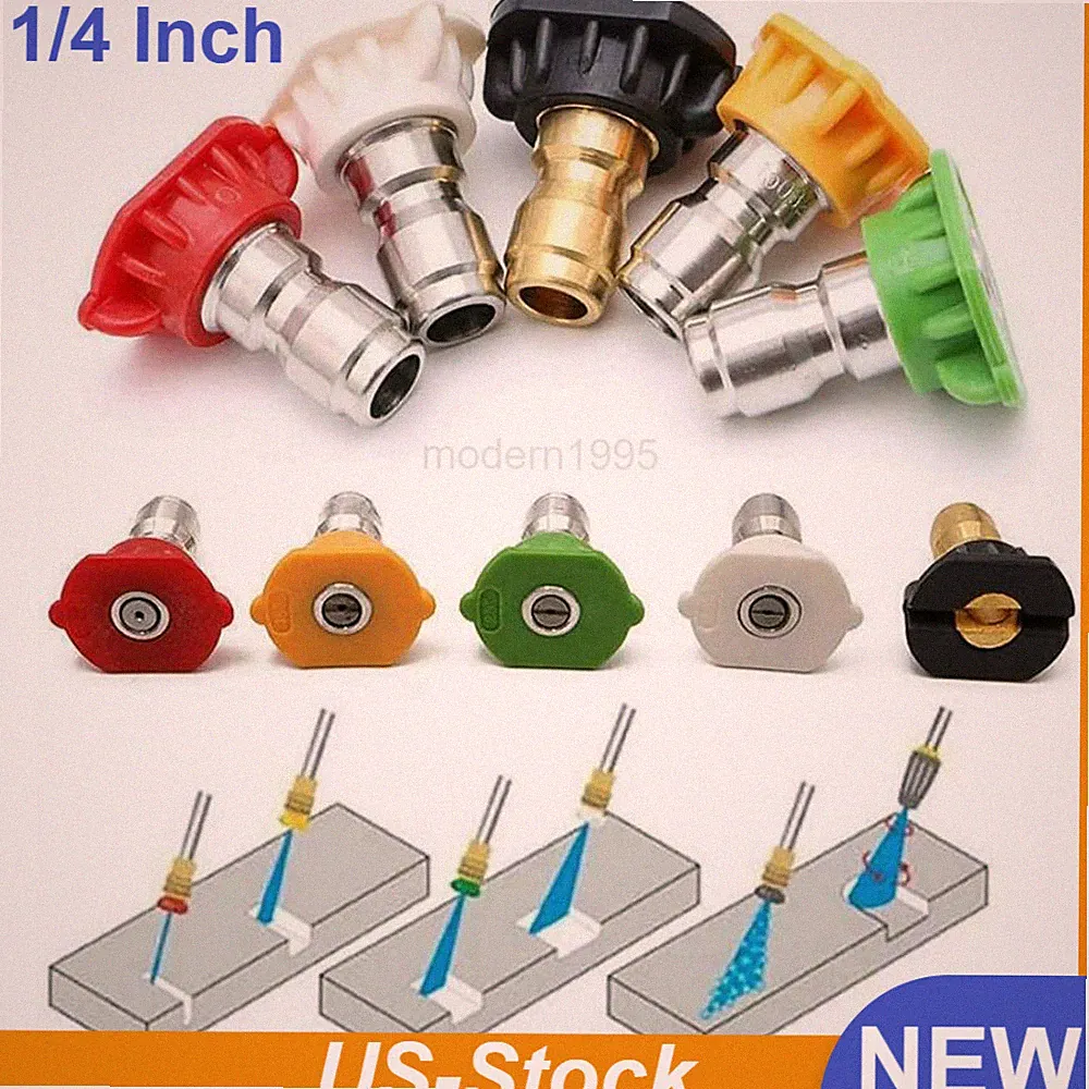 5X Pressure Washer Spray Nozzle Set Quick Connect 1/4" High Power Tips Durable