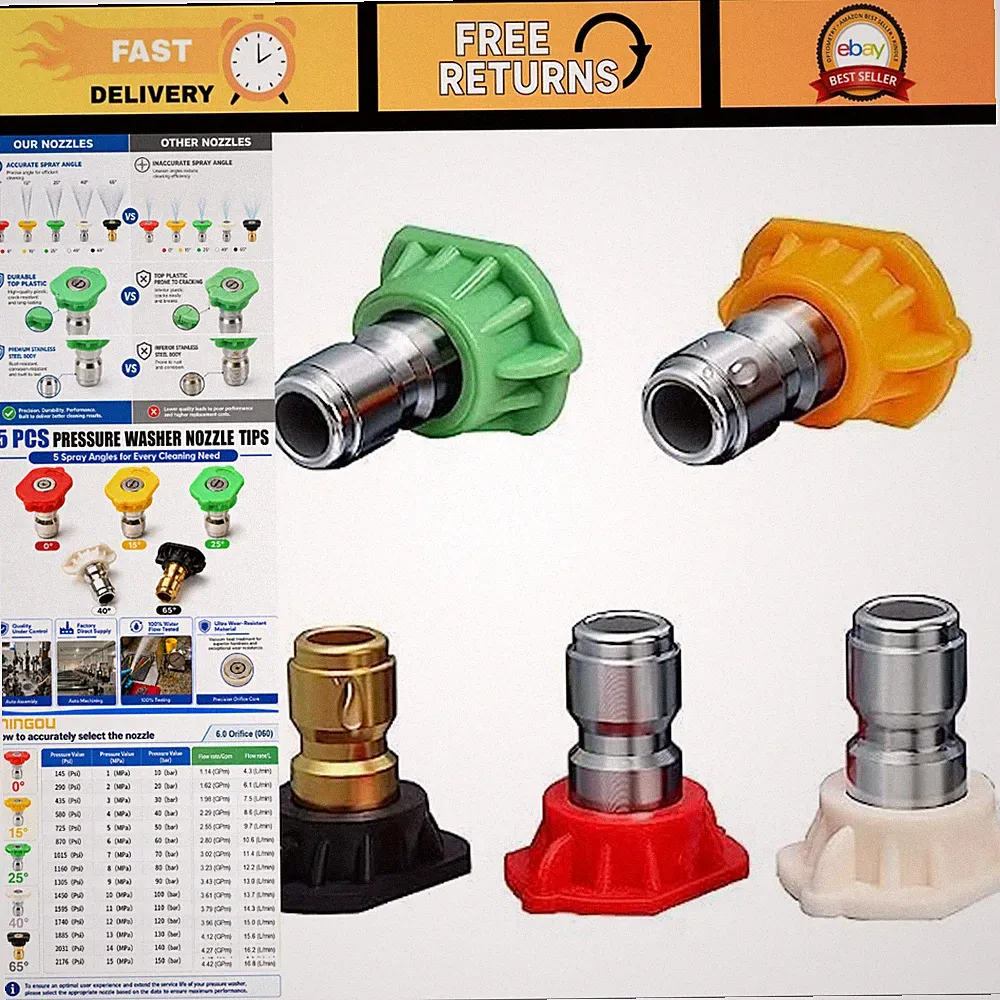 6.0 GPM Pressure Washer Nozzle Tips 5-Pack - Color Coded, Quick Connect Set
