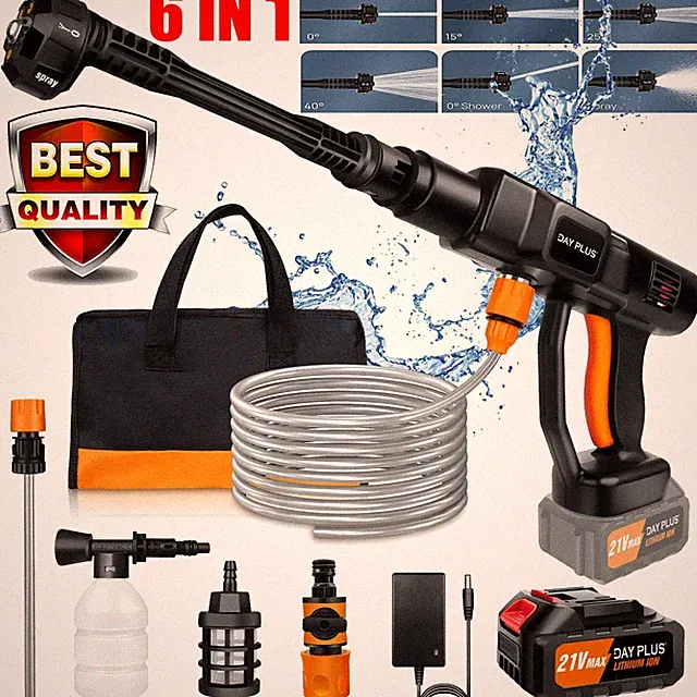 6 IN 1 Brushless 21V Electric High Pressure Washer Cordless Efficient Car Gard T