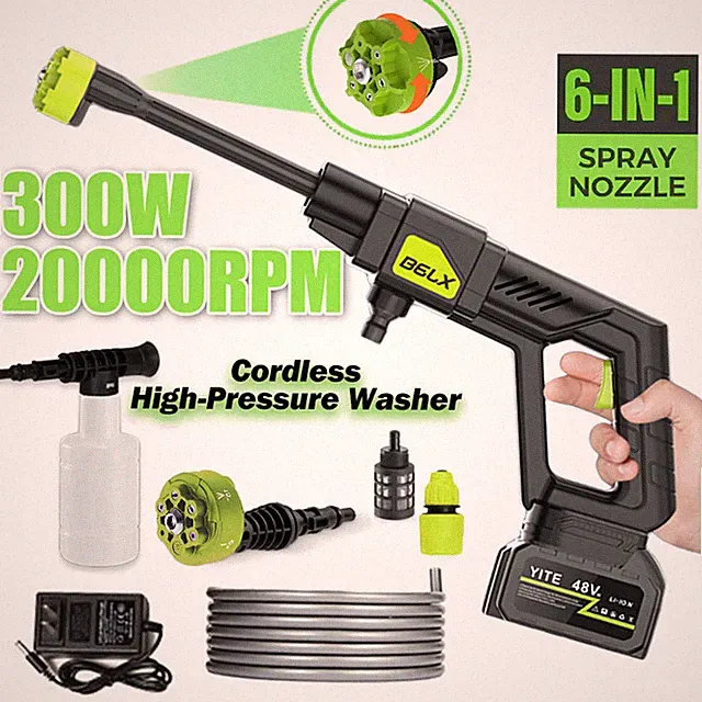 6 In 1 Cordless Car High Pressure Washer Jet Water Wash Cleaner Gun + 2 Battery