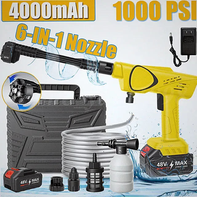 6 IN 1 Cordless Electric High Pressure Water Spray Gun Car Washer Cleaner 48V
