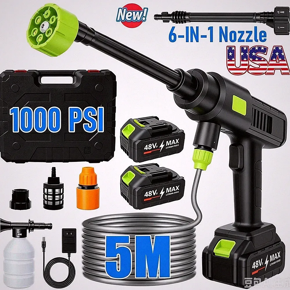 6 IN 1 Cordless Electric High Pressure Water Spray Gun Car Washer Cleaner NEW