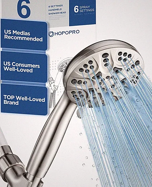 6-Mode High Pressure Handheld Shower Head Set w/ Hose Bracket Tape Washer Chrome
