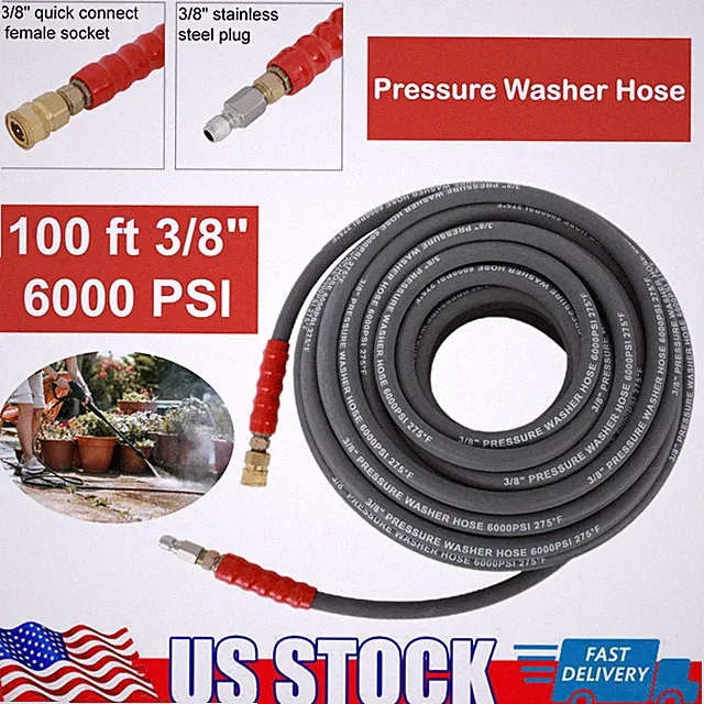 6000psi Hot Water Pressure Washer Hose 3/8" x 100ft 2-Braid R2 Gray
