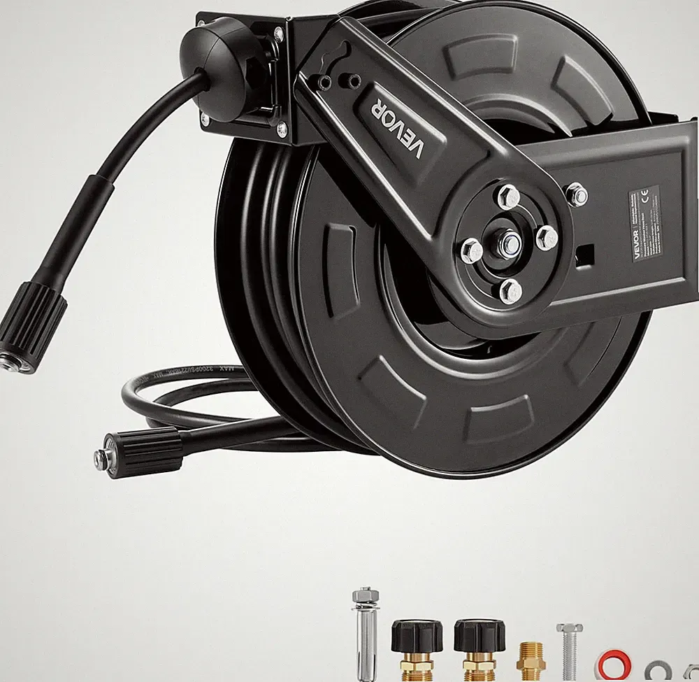60ft Pressure Washer Hose Reel, Auto-Rewind, 4000PSI, Wall/Floor Mount