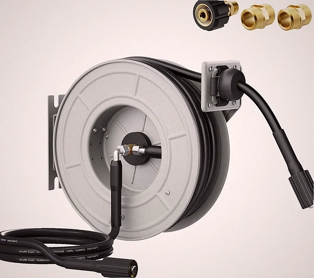 60ft Pressure Washer Hose Reel - Retractable Wall/Floor Mounted 2600 PSI
