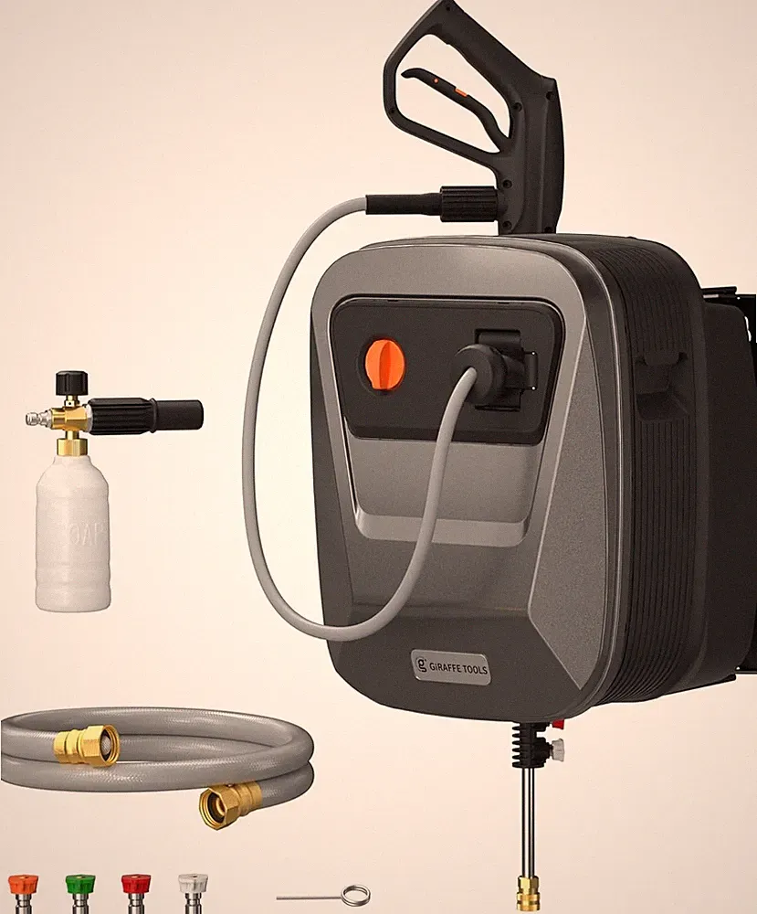 65FT Wall Mount Pressure Washer w/ Auto Rewind 2500PSI 2.2GPM - 5 Nozzles