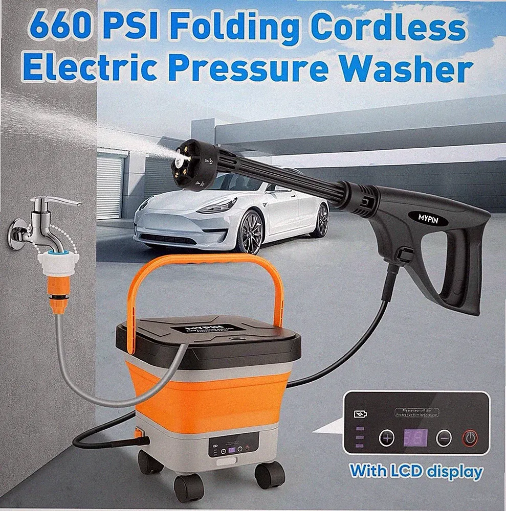 660PSI Portable Cordless Pressure Washer with Folding 3.4Gal Tank, 6-in-1 Noz...