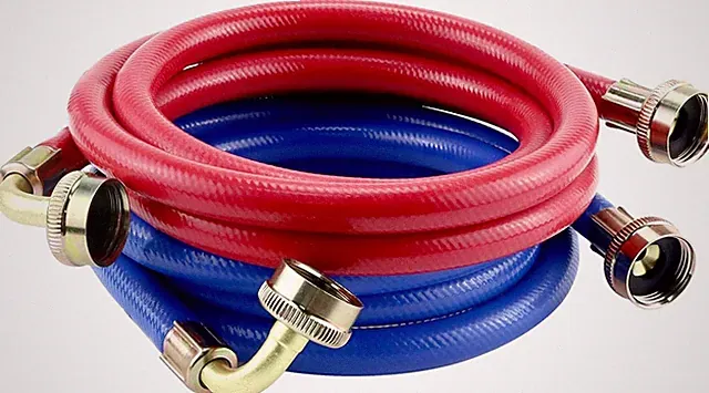 6FT Washing Machine Hoses 2 Pack with 90 Degree Elbows Burst Proof Red & Blue