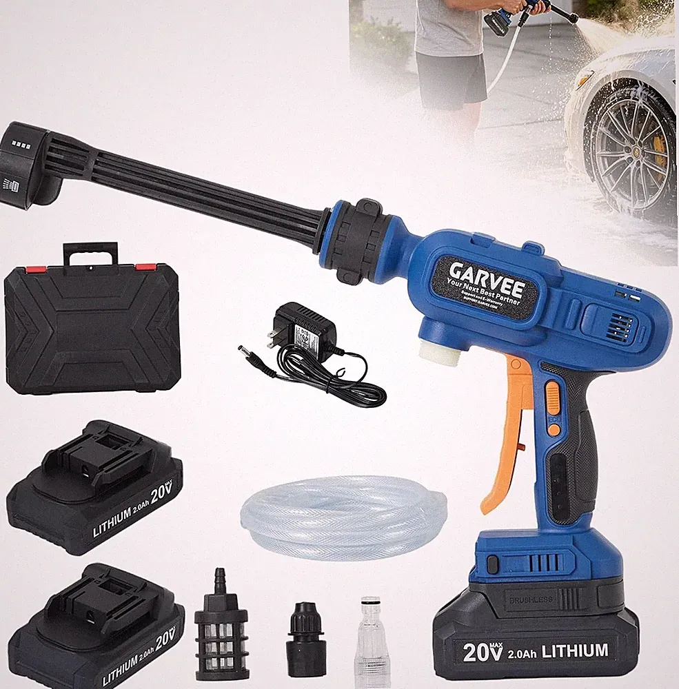6in1 Nozzle Cordless Pressure Washer 1100 PSI Power Washer 16.5FT Hose 2 Battery