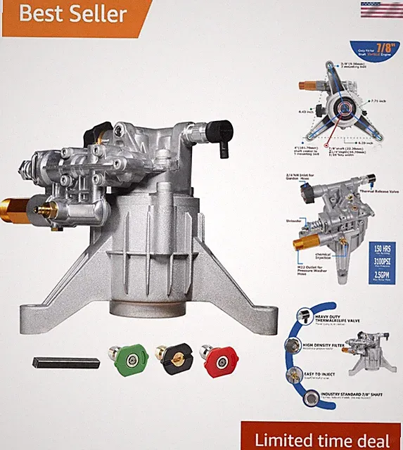 7/8" Shaft Vertical Pressure Washer Pump - Max 3100 PSI @ 2.5 GPM OEM & Power...