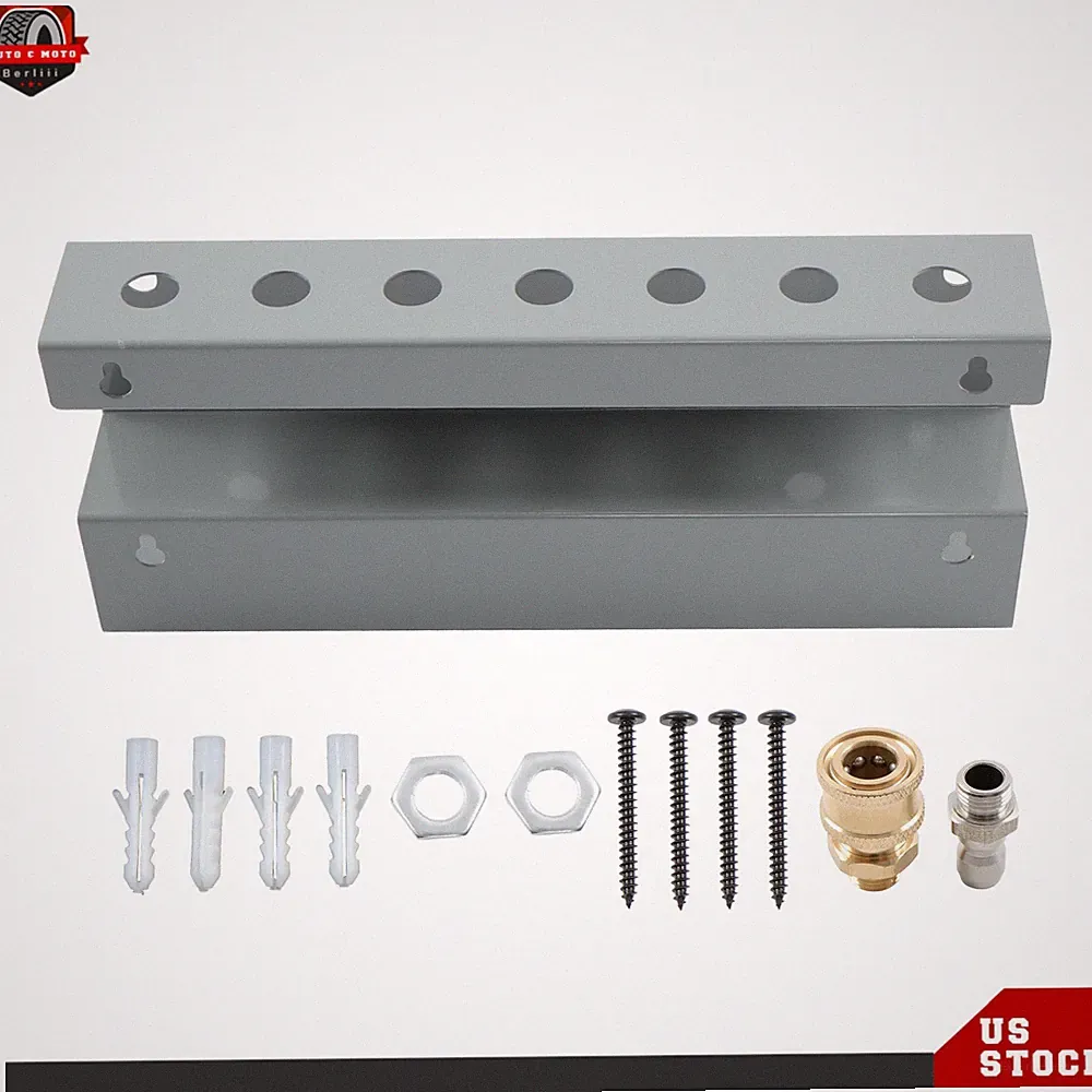 7 Hook Wall Mount Pressure Washer Organizer 2 x 1/4" Male & Female Quick Connect
