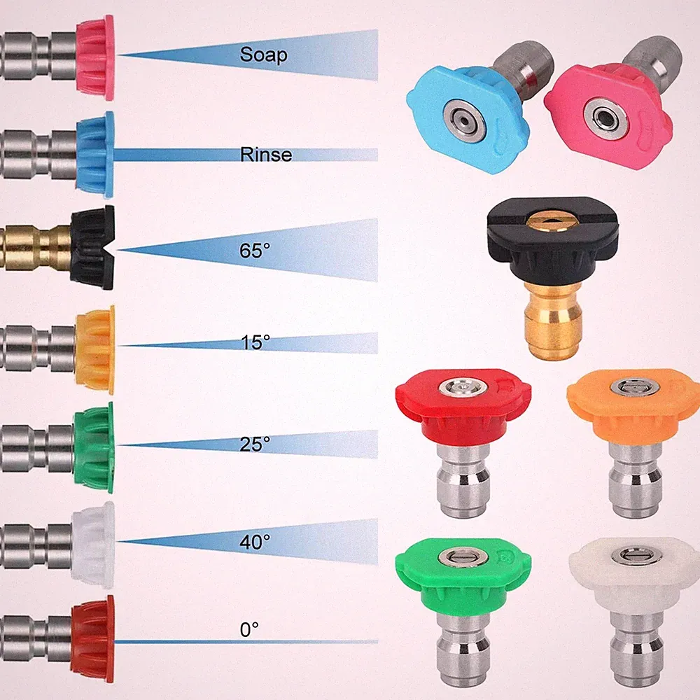 7 Pack Pressure Washer Spray Nozzle Tips Multiple Degrees, 14Inch Quick Connect