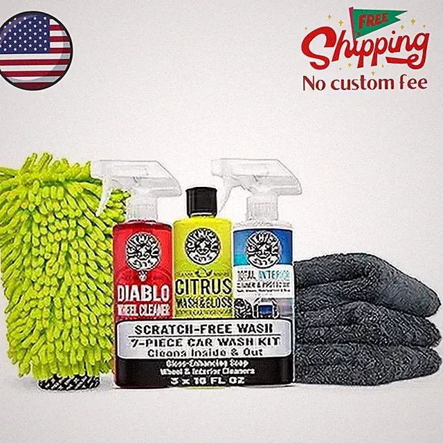 7 Piece Car Wash and Detailing Starter Kit with 16 oz Cleaning Chemicals