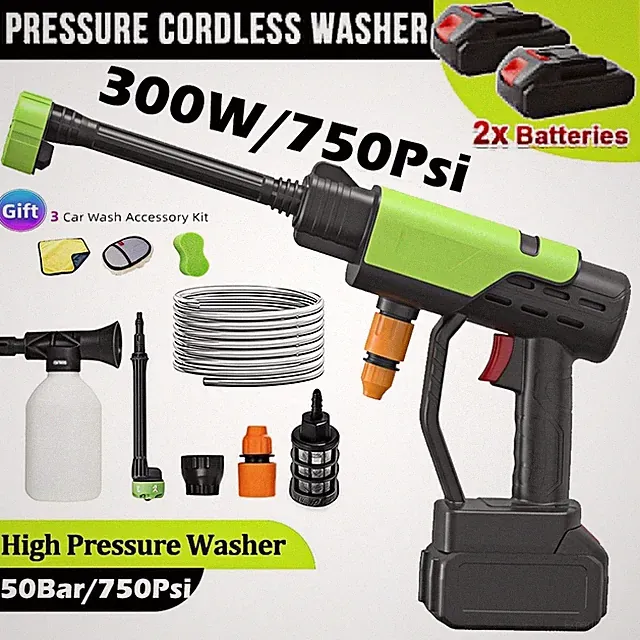 750 PSI 300W Wireless High Pressure Car Washer Tool Kit Portable Wash Cleaner