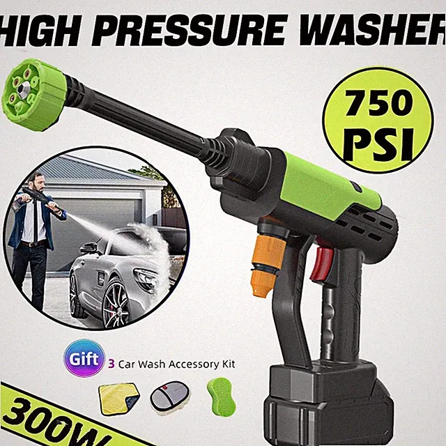 750 PSI 300W Wireless High Pressure Car Washer Tool Kit Portable Wash Cleaner