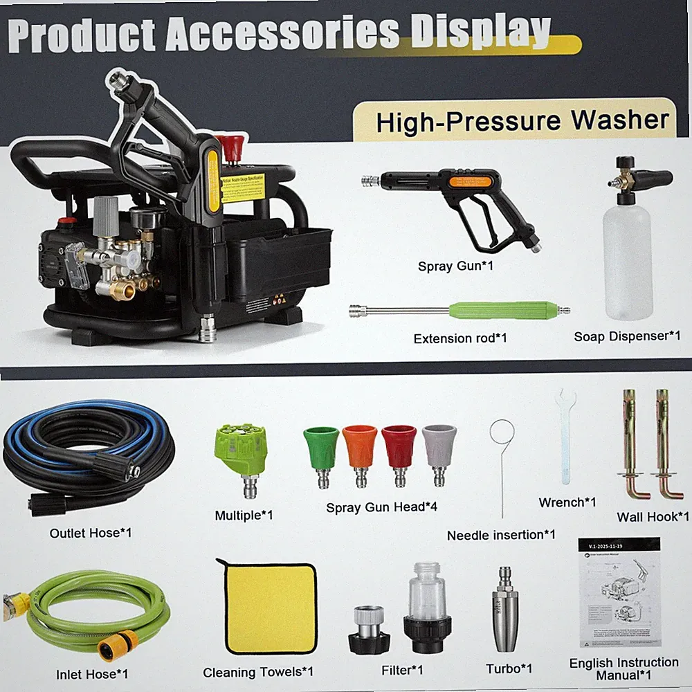 7in1 2000PSI 3GPM High Pressure Power Washer Portable Electric Cleaner Machine