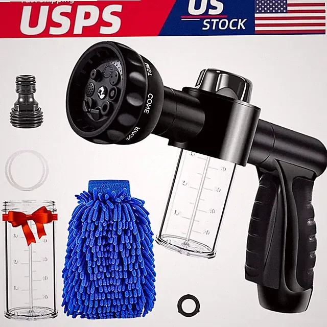 8 in1 Car Wash Brush Foam Gun Garden Hose Nozzle Foam Cannon Bottle Soap Sprayer