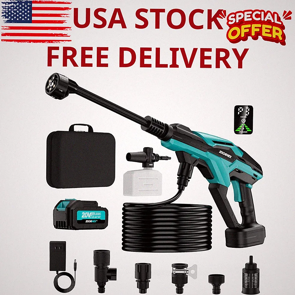 800PSI Cordless Pressure Washer Brushless Motor 18V Battery 6-in-1 Nozzle Kit